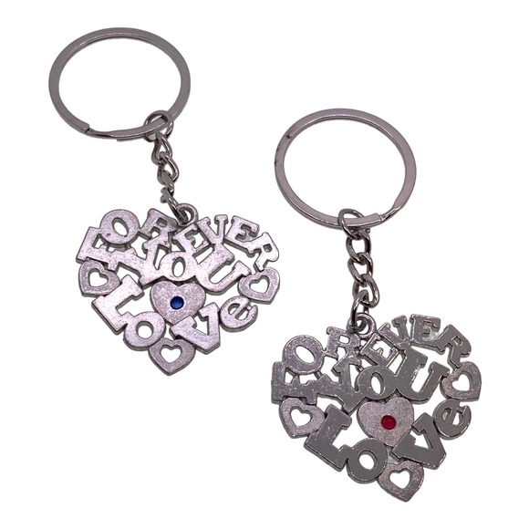Couples His Her Boyfriend Girlfriend Love You Forever Heart Key Chain Ring Set - Picture 2 of 5